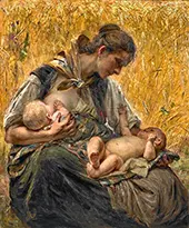 A Young Woman Breastfeeding Her Twins By Bertha Wegmann