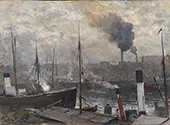 View from a Harbour with Smokestacks in the Background By Bertha Wegmann