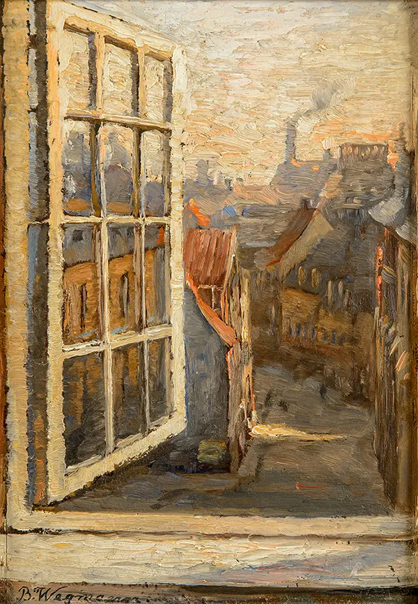 View Towards a Street Through an Open Window By Bertha Wegmann