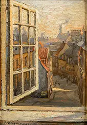 View Towards a Street Through an Open Window By Bertha Wegmann