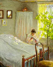 Woman in a Sunlit Interior By Bertha Wegmann