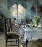 Woman Sewing in an Interior By Bertha Wegmann