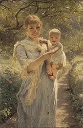 Young Mother with a Child in a Garden By Bertha Wegmann