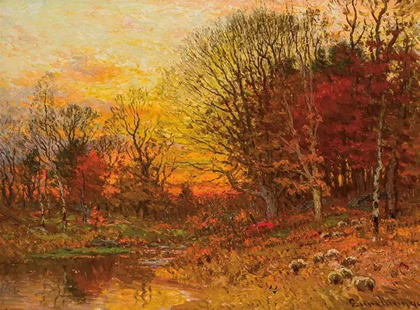 Sheep Grazing Late Afternoon By John Joseph Enneking