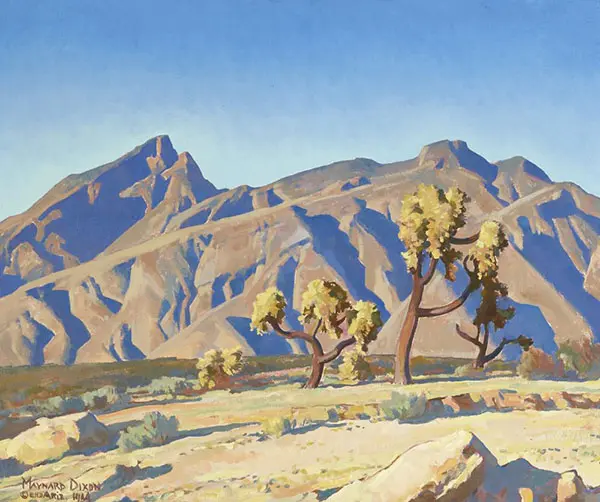 Chollas Against the Mountains By Maynard Dixon