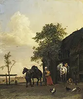 Figures with Horses by a Stable By Paulus Potter