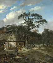 Wooded Landscape with a Dilapidated Farmhouse with a Thatched Roof By Paulus Potter