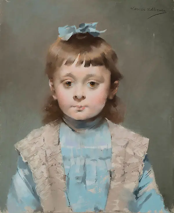 Portrait of a Young Girl with a Blue Ribbon By Louise Abbema