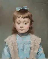 Portrait of a Young Girl with a Blue Ribbon By Louise Abbema