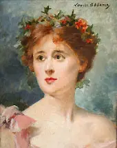 Portrait of a Elegant Woman with a Crown of Flowers By Louise Abbema