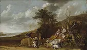 A Shepherd Playing the Flute and a Singing Shepherdess By Paulus Potter
