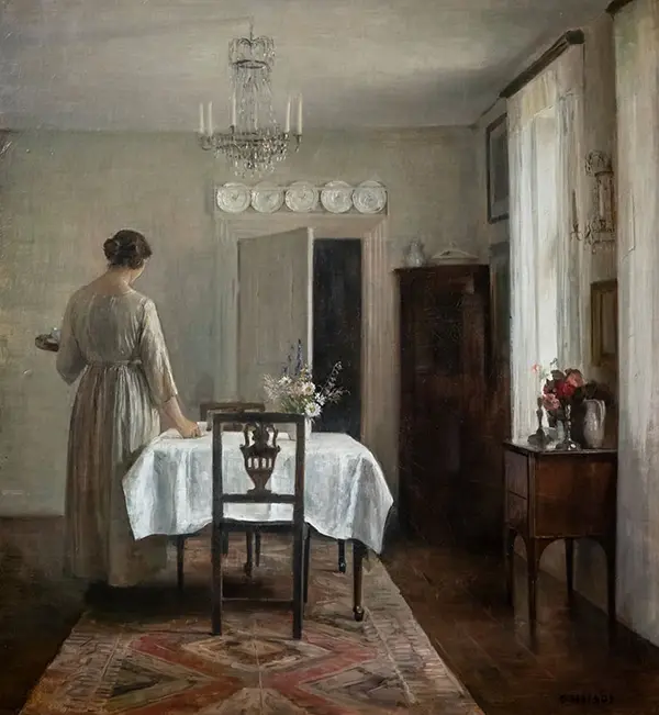 The Artist's wife Setting The Table By Carl Holsoe