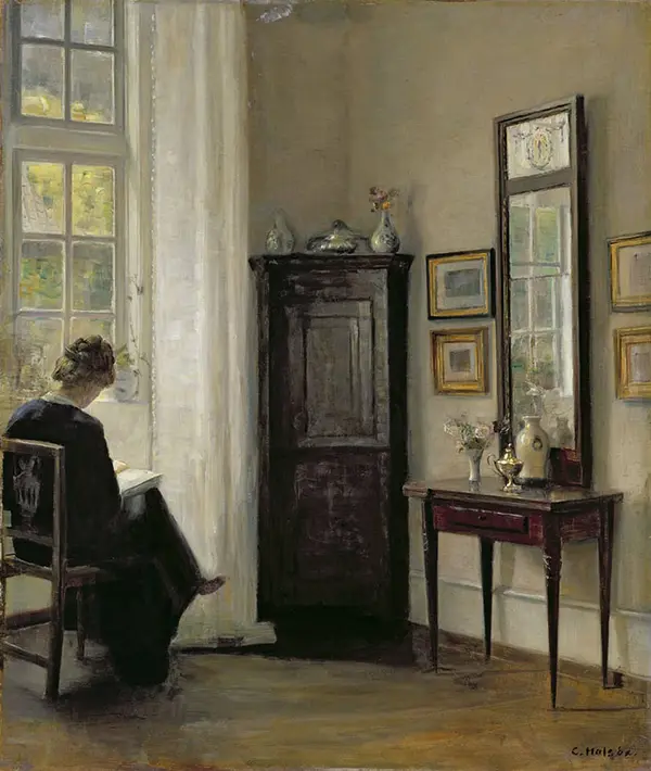Interior with Woman Reading By Carl Holsoe
