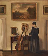 Interior with Woman and Cello By Carl Holsoe