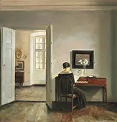Interior with The Painters' wife Sitting at The Piano By Carl Holsoe