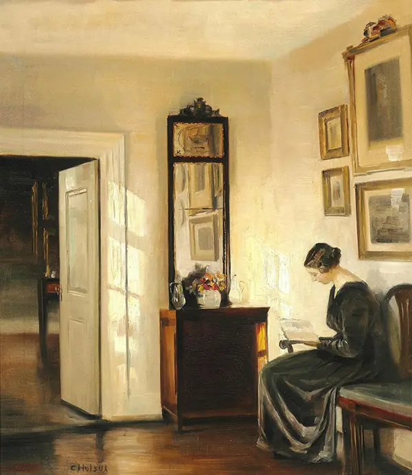 Interior with The Artist's Wife Reading By Carl Holsoe