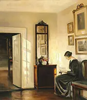 Interior with The Artist's Wife Reading By Carl Holsoe