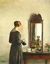 Interior with The Artist's Wife Pouring Coffee By Carl Holsoe