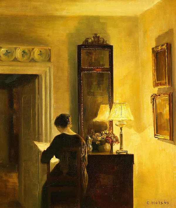 Interior with Reading Woman By Carl Holsoe