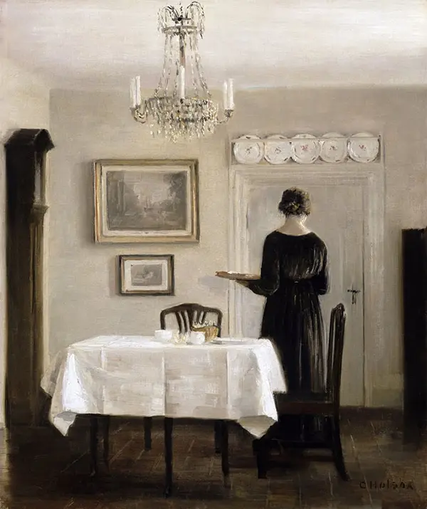 Interior with Lady Carrying Tray c1905 By Carl Holsoe