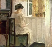 Girl Reading in a Sunlit Room By Carl Holsoe