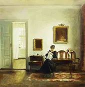 A Woman Sewing in an Interior 2 By Carl Holsoe
