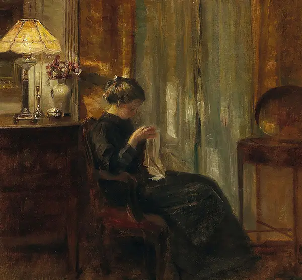 A Woman Sewing in an Interior 1 By Carl Holsoe