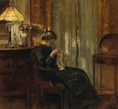 A Woman Sewing in an Interior 1 By Carl Holsoe