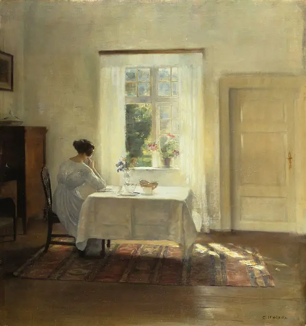 A Woman Seated at a Table by a Window c1900 By Carl Holsoe