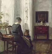 A Mother and Child in an Interior By Carl Holsoe
