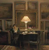A Lady Reading By Lamplight By Carl Holsoe