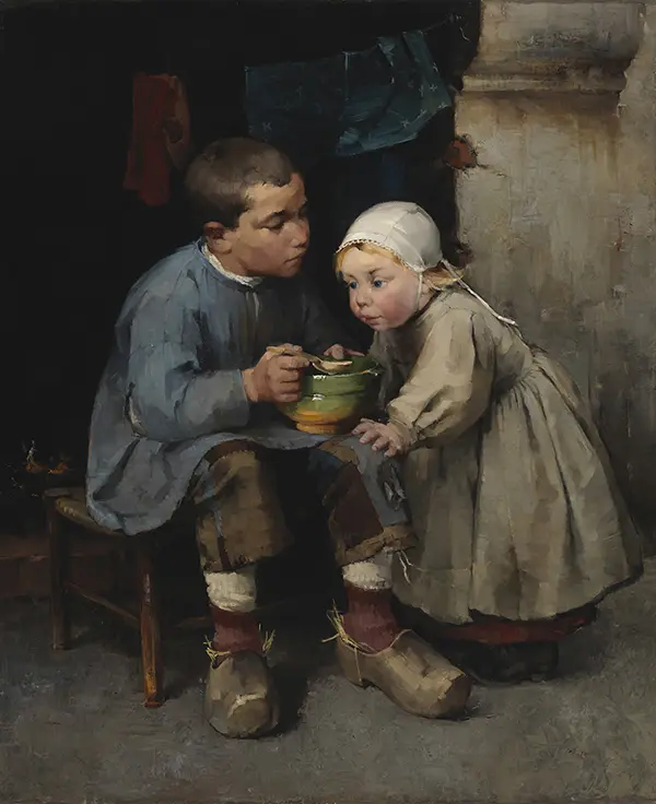 A Boy Feeding His Little Sister By Helene Schjerfbeck