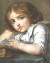 A Young Girl Reading at a Table By Jean Baptiste Greuze