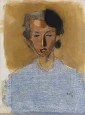 Portrait of a Girl in Blue and Brown Inez By Helene Schjerfbeck