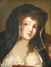 A Lady Head and Shoulders Wearing a Black Hooded Cloak By Jean Baptiste Greuze