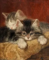 Two Kittens on a Pillow By Henriette Ronner Knip