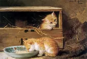 Two Kittens in a Barn By Henriette Ronner Knip