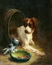 Spaniel Defending His Dinner By Henriette Ronner Knip