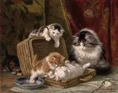 Kittens Playing in a Basket, 1860 By Henriette Ronner Knip