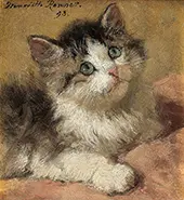 Kitten on a Pink Cushion By Henriette Ronner Knip