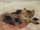 Cat and Kittens By Henriette Ronner Knip