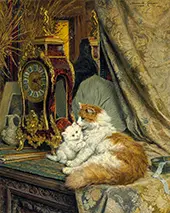 A Mother Cat and Her Kitten with a Bracket Clock, 1897 By Henriette Ronner Knip