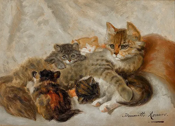 A Cat and Her Kittens II By Henriette Ronner Knip