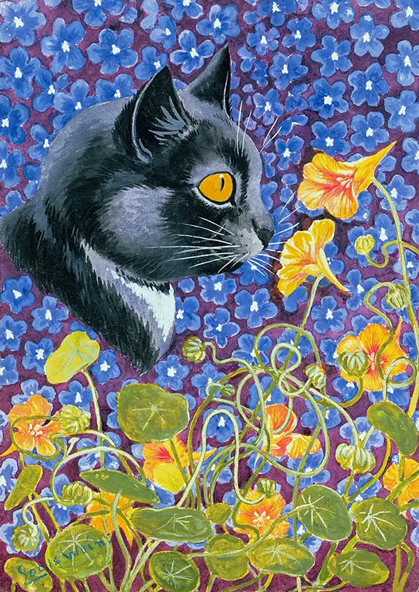 A Cat in a Sea of Flowers By Louis Wain