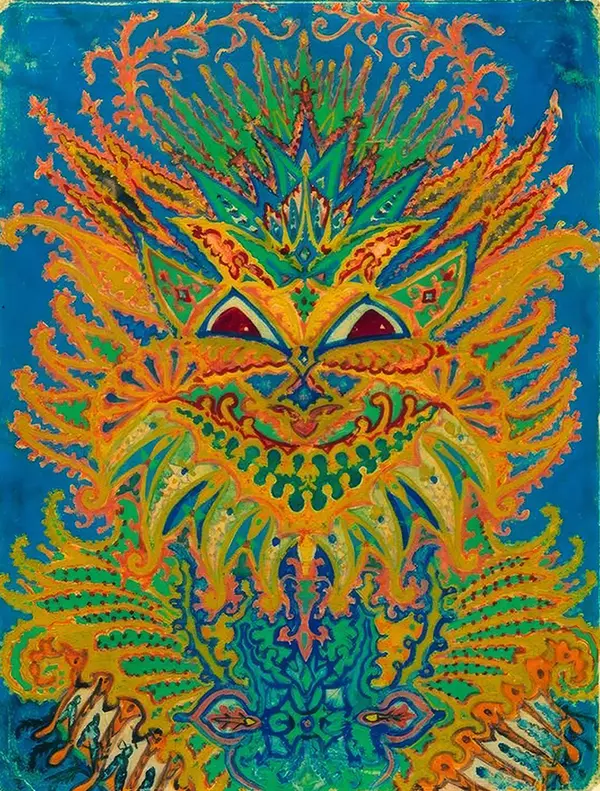 Kaleidoscope Cats, Cat Pattern on Blue By Louis Wain