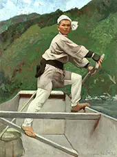 Steersman on the Hozu Rapids Japan By Gerald Festus Kelly