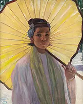Burmese Girl with Yellow Parasol By Gerald Festus Kelly