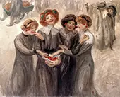 Four Girls with a Basket of Cherries By Theophile Alexandre Steinlen