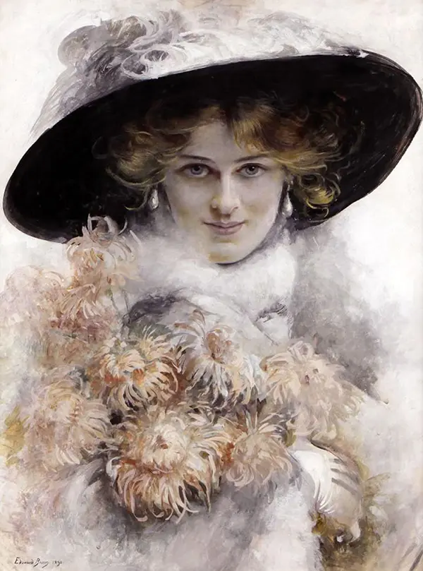 Portrait of a Lady in a Black Hat By Edouard Bisson