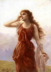 A young Woman in Red with a Longing Gaze By Edouard Bisson